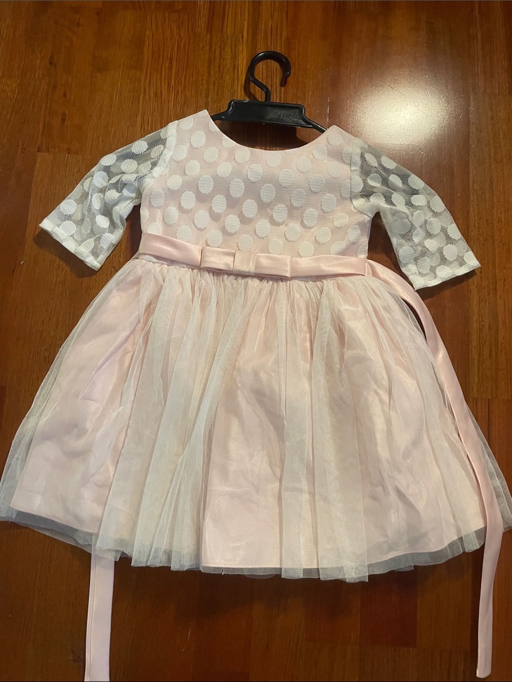 Girls' Pink Polka Dot Tulle Party Dress with Satin Bow